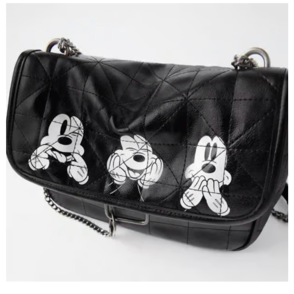 Zara Disney collection Black Quilted Women's Bag with mickey mouse Design